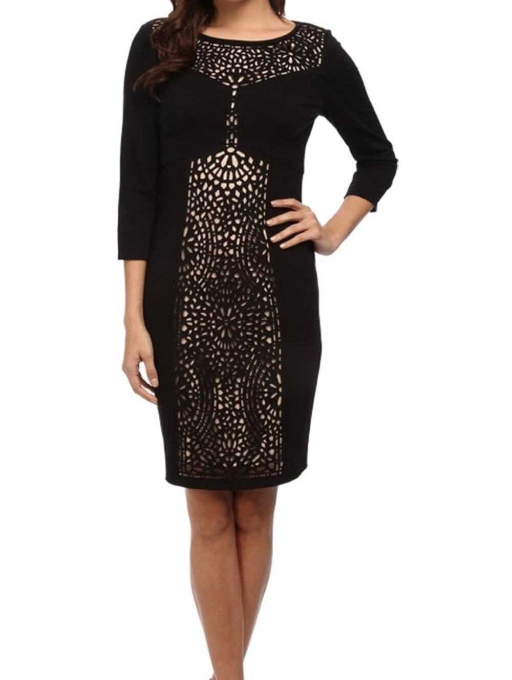 NWT Size 6 Black/Tan Long Sleeve Cut Out Laundry by Shelli Segal Cocktail